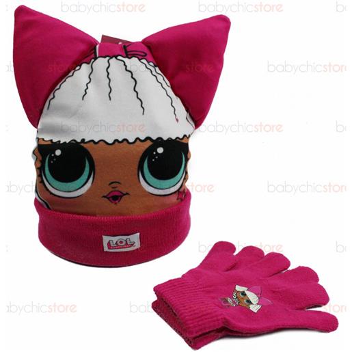 Regabilia set cappello con orecchie e guanti lol - rosa