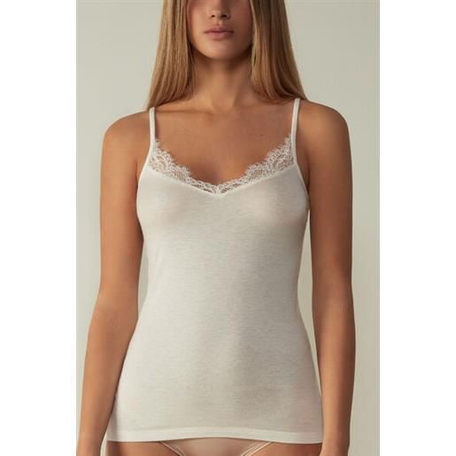 Intimissimi top in modal ultralight con cashmere con pizzo avorio