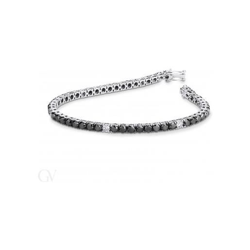 Gioielli di Valenza bracciale tennis in oro bianco 18k con diamanti neri e bianchi