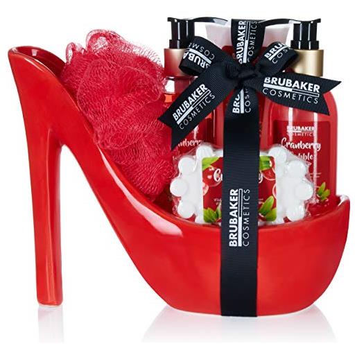 Brubaker cosmetics lusso cranberry set bagno e doccia - set 6 pezzi bagno e doccia - set regalo in ceramica rosso stiletto