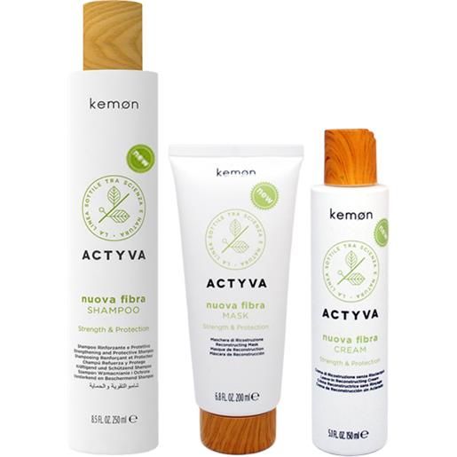 Kemon actyva nuova fibra kit shampoo 250 ml + mask 200 ml + cream 125 ml