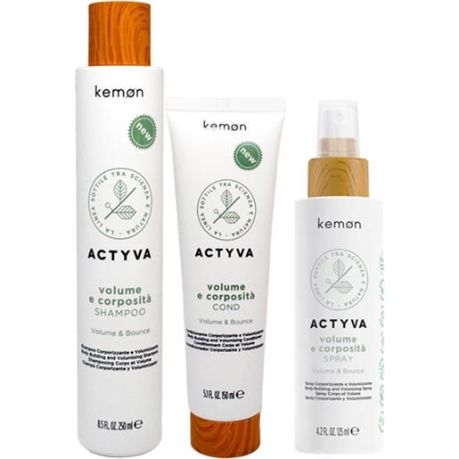 Kemon actyva volume e corposità kit shampoo 250 ml + conditioner 150 ml + spray 125 ml
