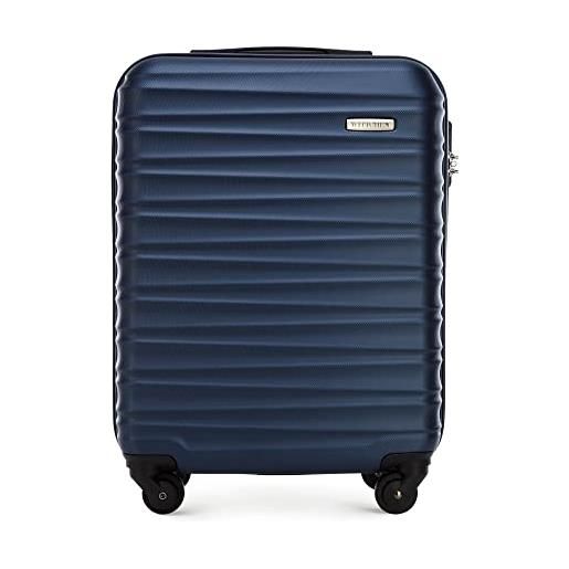 WITTCHEN valigia da viaggio bagaglio a mano valigia da cabina valigia rigida in abs con 4 ruote girevoli serratura a combinazione maniglia telescopica groove line taglia s blu scuro