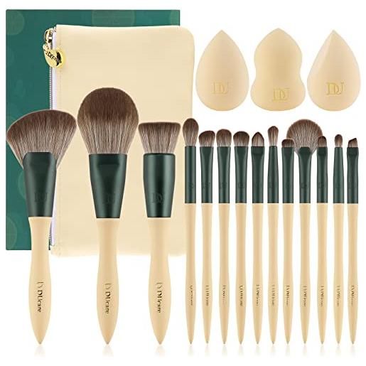 DUcare juego de 14 brochas de maquillaje con 3 esponjas de maquillaje - lime series professional makeup brush kabuki foundation