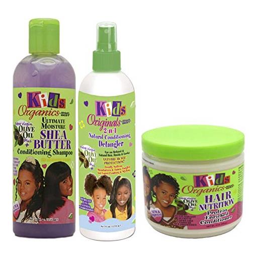 Africa's Best kids organic set di 3 | ultimate moisture burro di karitè shampoo condizionante 355 ml | 2 in 1 condizionante detangler 355 ml | protein arricchito capelli nutrizionali balsamo 426 g