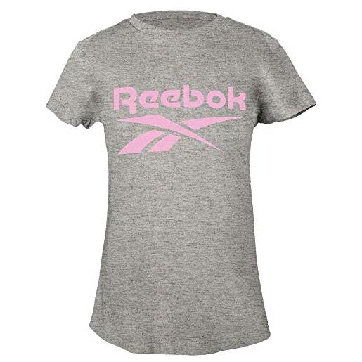 Reebok maglietta big vector stack, light heather grey, s, unisex bambini, grigio