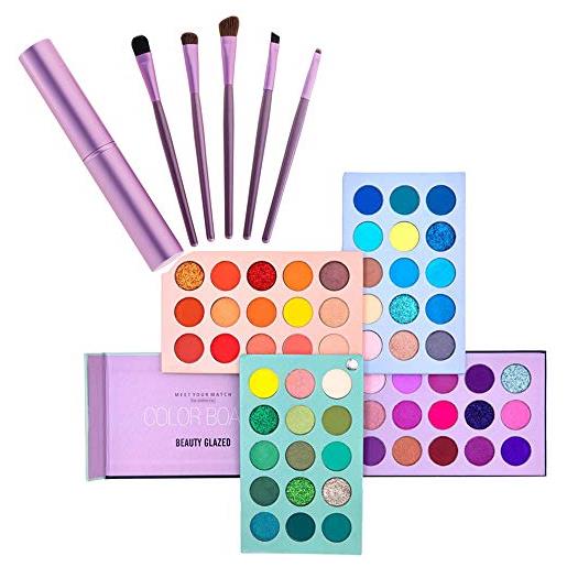 Beauty Glazed kit per il trucco dello smalto di bellezza, tavolozza di ombretti 60 colori e set di pennelli 5 pezzi, opaco glitter 4 in 1
