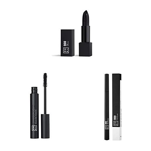 3ina makeup - vegan - cruelty free - nero makeup kit - the lipstick 900 + the 24h pen eyeliner 900 + the 24h level up mascara 900 - rossetto nero + eyeliner nero + mascara nero - kit trucco