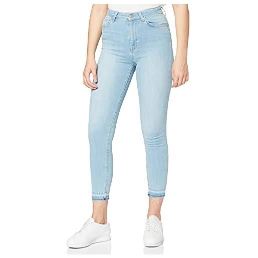 NA-KD skinny high waist open hem jeans, jeans skinny vita alta con orlo aperto, donna, blu (dark blue), 48