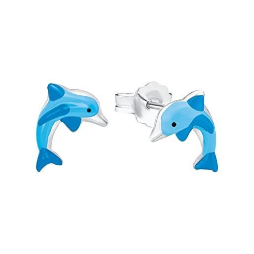 Amor orecchini a perno gioielli all'orecchio, 1 cm, blu, delfino, viene fornito in una confezione regalo di gioielli, 9211296