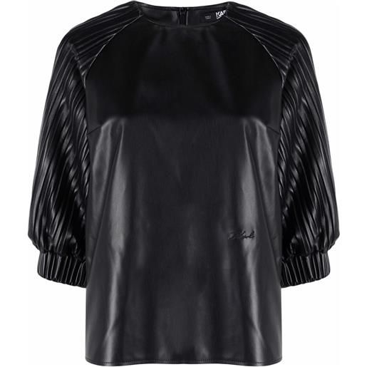 Karl Lagerfeld top con maniche plissettate - nero