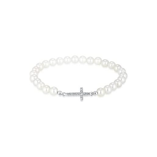 Elli bracciale donne croce elegante con perle di conchiglia e cristalli in argento sterlino 925