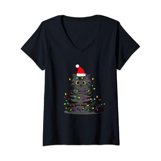 divertenti motivi natalizi per donne e r donna gatto goffo divertente con lucine maldestro amabile natale maglietta con collo a v