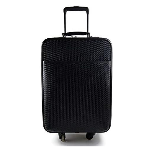 ItalianHandbags trolley rigido pelle borsa pelle con ruote borsa viaggio borsa valigia pelle cabina bagaglio a mano uomo donna borsone aereo intrecciato nero