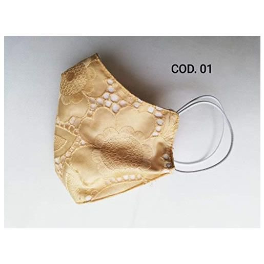 Nidia Creazioni mascherina-fascia moda lavabile protettiva in pizzo san gallo - 3 strati di tessuto - con tasca porta filtro