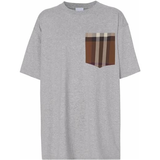 Burberry t-shirt con taschino a quadri - grigio