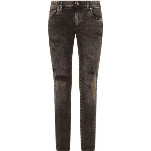 Dolce & Gabbana jeans slim con effetto vissuto - grigio