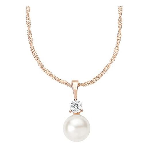 Amor collana con ciondolo collana da donna in argento 925, con zirconi sintetici, con perle di cera, 45 cm, colore rosa, fornita in confezione regalo per gioielli, 9182466