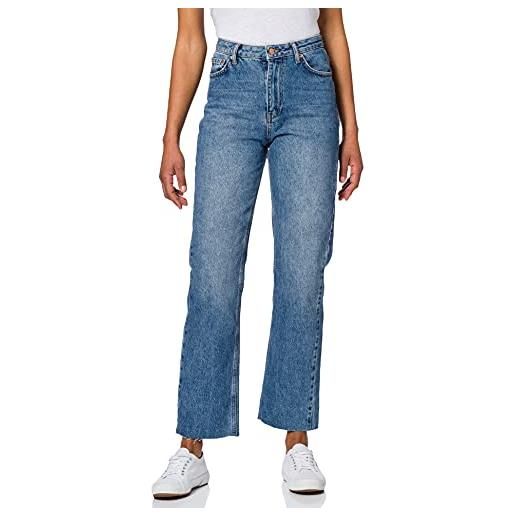 NA-KD straight high waist raw hem jeans, jeans dritti a vita alta con orlo grezzo, donna, blu (mid blue), 38