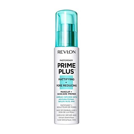 Revlon prime plus makeup & skincare primer viso, mattifying + pore reducing, opacizzante & riduzione dei pori dilatati, con acido salicilico e aha, 30ml