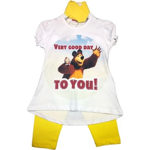 BABY DISTRIBUTION completo maglia maglietta leggings bimba bambina masha e orso giallo 5a