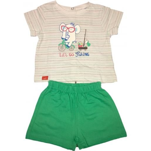 BABY DISTRIBUTION completo 2pz maglia pantaloncino bimbo neonato mezza manica yatsi bianco verde 6 m