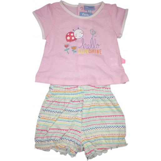 BABY DISTRIBUTION completo 2pz maglia pantaloncino bimba neonato mezza manica yatsi rosa fantasia 3 m