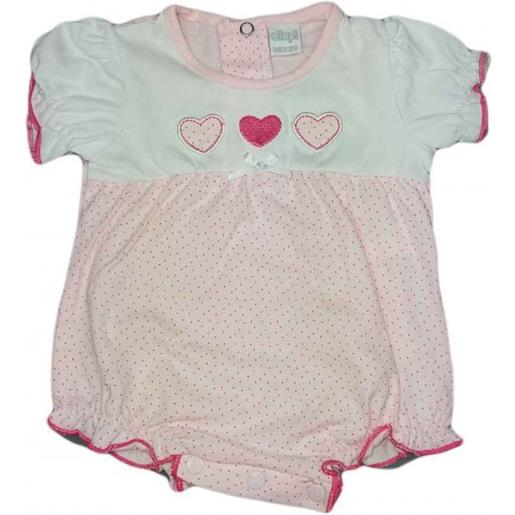 BABY DISTRIBUTION pagliaccetto tutina bimba neonato mezza manica ellpi bianco rosa 1 m