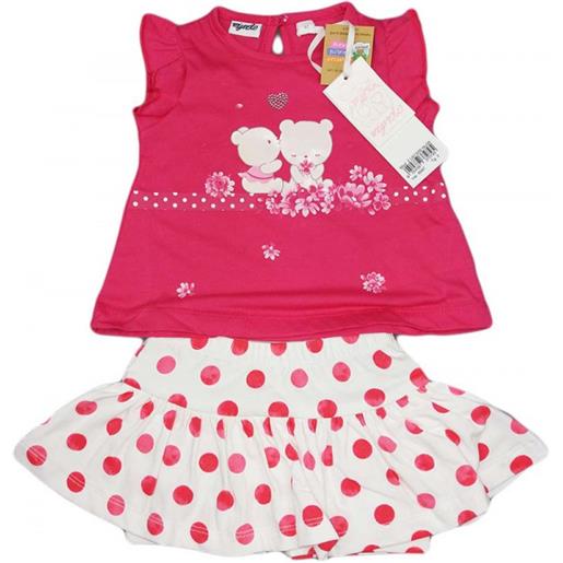 BABY DISTRIBUTION completo maglia maglietta gonna bimba neonato dodipetto mignolo bianco fucsia 3 m