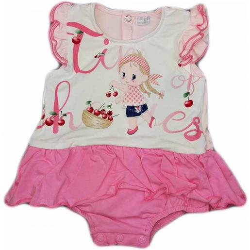 BABY DISTRIBUTION pagliaccetto abitino tutina bimba neonato senza manica ellpi bianco rosa 3 m