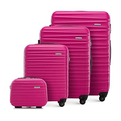 WITTCHEN valigia da viaggio bagaglio a mano valigia da cabina valigia rigida in abs con 4 ruote girevoli serratura a combinazione maniglia telescopica groove line set di 4 valigie rosa