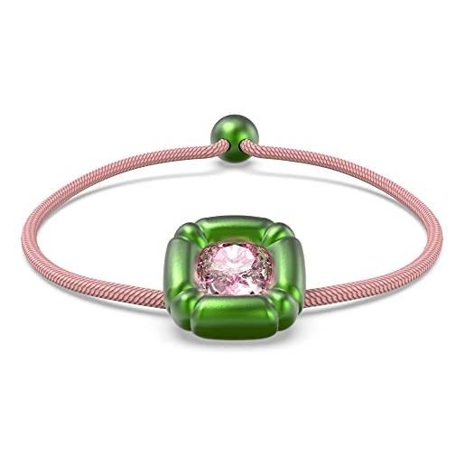 Swarovski dulcis braccialetto con cristallo rosa, montatura in tonalità verde e cordino regolabile in poliestere riciclato, collezione ii, verde