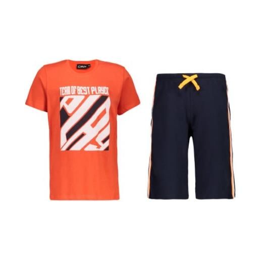 Cmp completo t-shirt m/m+short arancio/blu junior bimbo