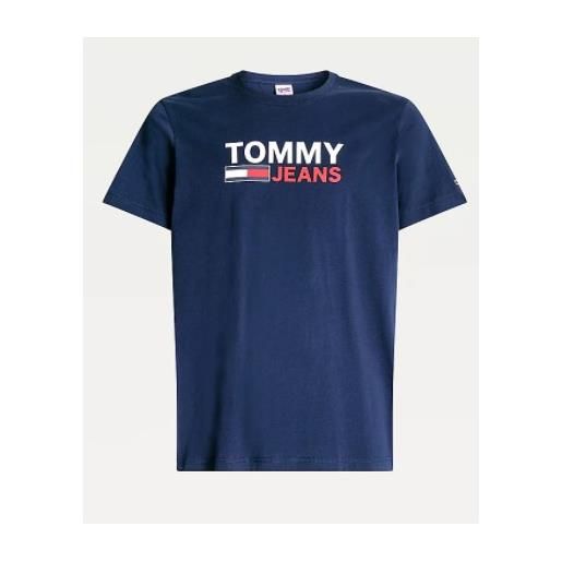 Tommy Jeans tjm corp logo tee t-shirt m/m blu logo uomo