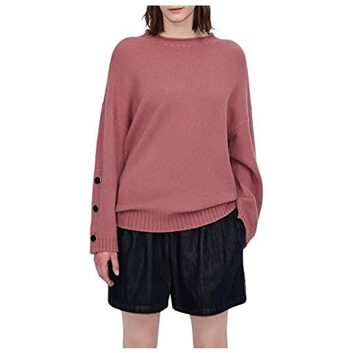 Armani Exchange maglione con spalle scoperte, 3 bottoni metallici utility sulle maniche, felpa, donna, rosa, s