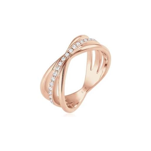 Elli anello da donna in argento 925 placcato oro con cristalli, l½ uk (52 eu), oro rosa metallo argento, cristallo, 