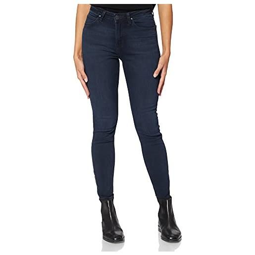 Lee scarlett high zip jeans straight donna, blu (dark lea), 26w/29l
