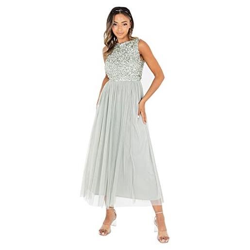 Maya Deluxe midaxi abito da donna senza maniche paillettes high empire waist tulle impreziosito per matrimonio ospite palla vestito per damigella d'onore, tortora blush, 34