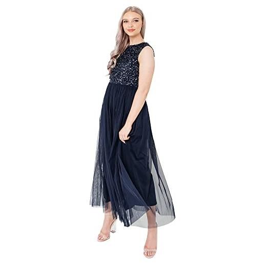 Maya Deluxe midaxi abito da donna senza maniche paillettes high empire waist tulle impreziosito per matrimonio ospite palla vestito per damigella d'onore, marina militare, 42