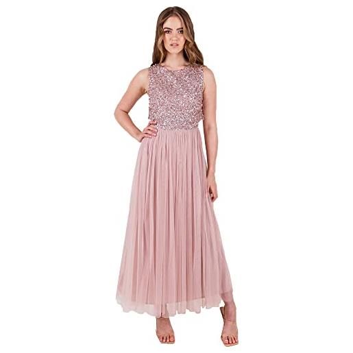 Maya Deluxe midaxi dress women ladies sleeveless sequins high empire waist tulle embellished for wedding guest ball vestito per damigella d'onore, moody lilac, 14 donna