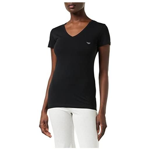 Emporio Armani donna v neck t-shirt iconic cotton maglietta, nero, s