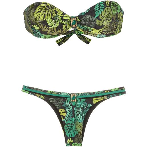 Amir Slama bikini senza spalline con stampa tropicale - verde