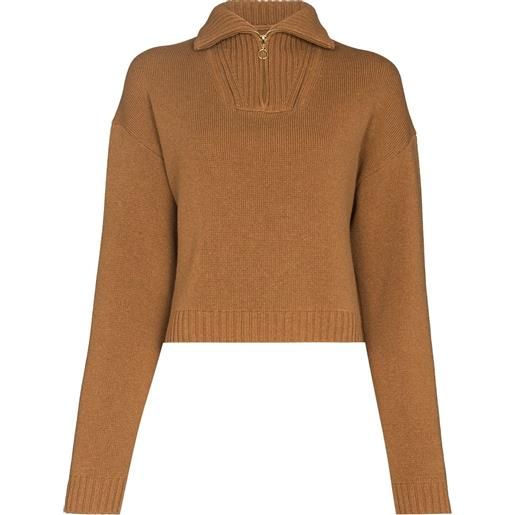 Nanushka maglione crop con zip - marrone