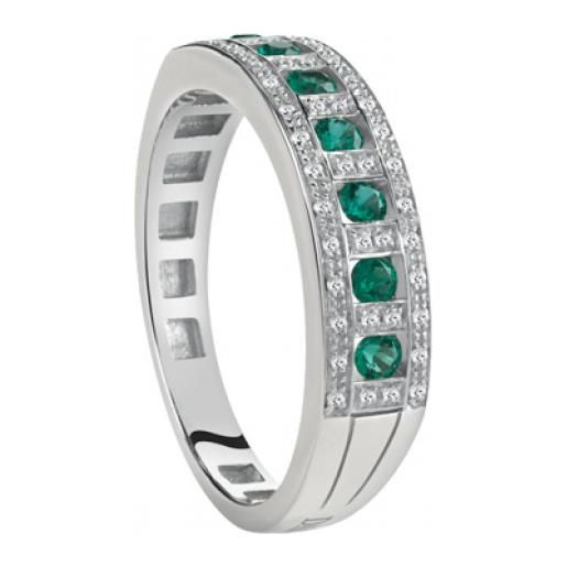 Damiani anello belle epoque in oro bianco, diamanti e smeraldi