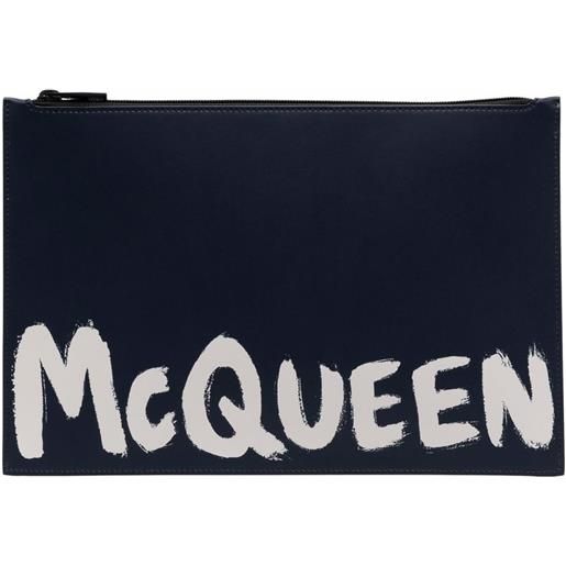 Alexander McQueen clutch con stampa - blu