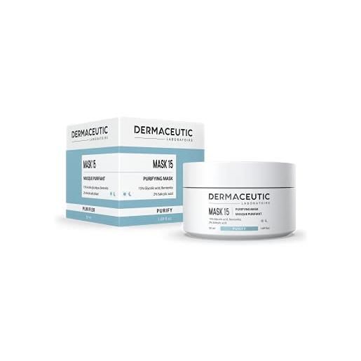 Dermaceutic mask 15 - maschera viso per pelli grasse e controllo del sebo - maschera a base di acido glicolico, acido salicilico e argilla bentonite - detersione profonda dei pori della pelle - 50 ml