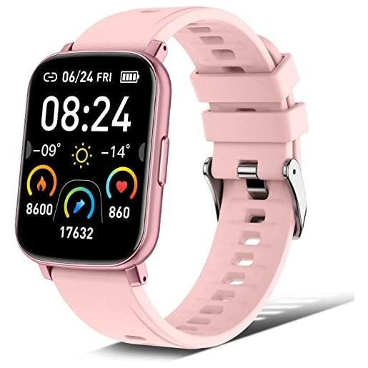 Rinsmola smartwatch, 1,69'' full touch orologio fitness donna, fitness tracker contapassi calorie cardiofrequenzimetro da polso impermeabile ip67 con cronometri, smart watch per android ios rosa