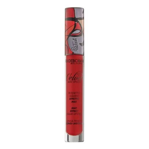 Deborah milano - fluid velvet mat lipstick, n. 7 fire red painted by paola turani, rossetto liquido effetto matte a lunga tenuta, dona labbra soffici e idratate, 4.5 gr
