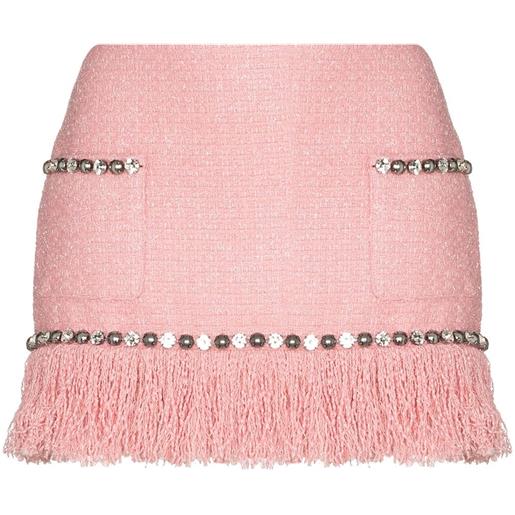AREA minigonna in tweed a frange - rosa