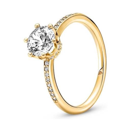Pandora passions anello con corona brillante placcato in oro 14k con zirconi cubici trasparenti, 52